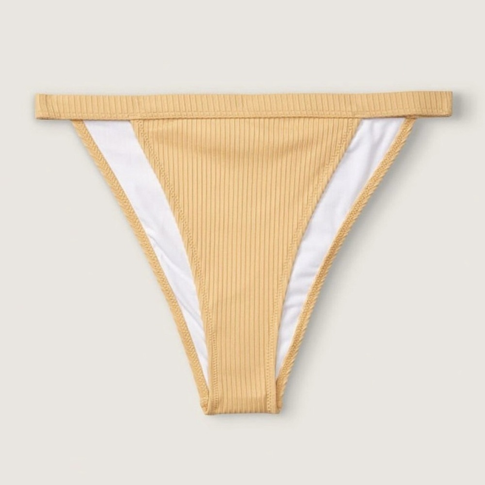 NWT Victoria's Secret PINK Yellow Ribbed high leg Bikini Bottom in Honeycomb